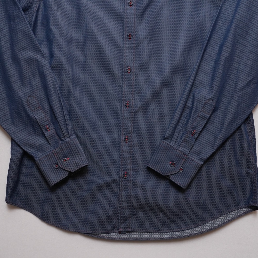 Bugatchi Button Up Mens XL Blue Geometric Long Sleeve Classic Fit Shirt - Picture 11 of 16